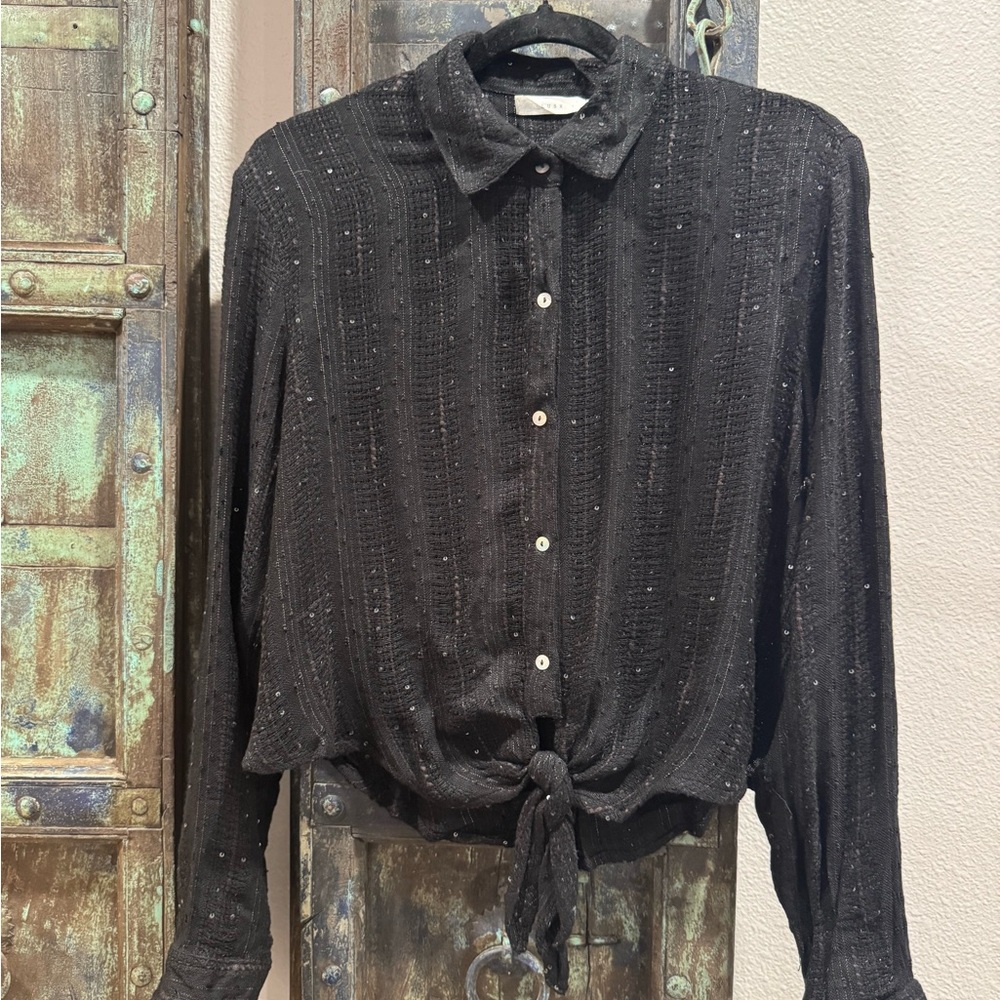 Lush Black Textured Button-Down Shirt
